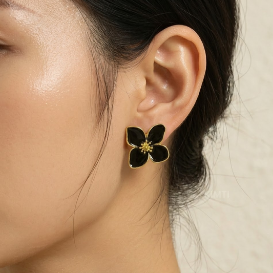 Black Flower Stud Korean Earring