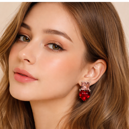 Heart Shaped Ruby Korean Earring