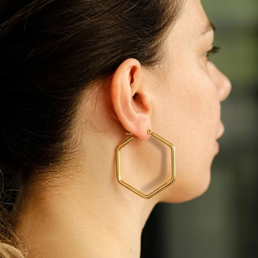 18k Gold Plated Hexagon Hoop Earrings