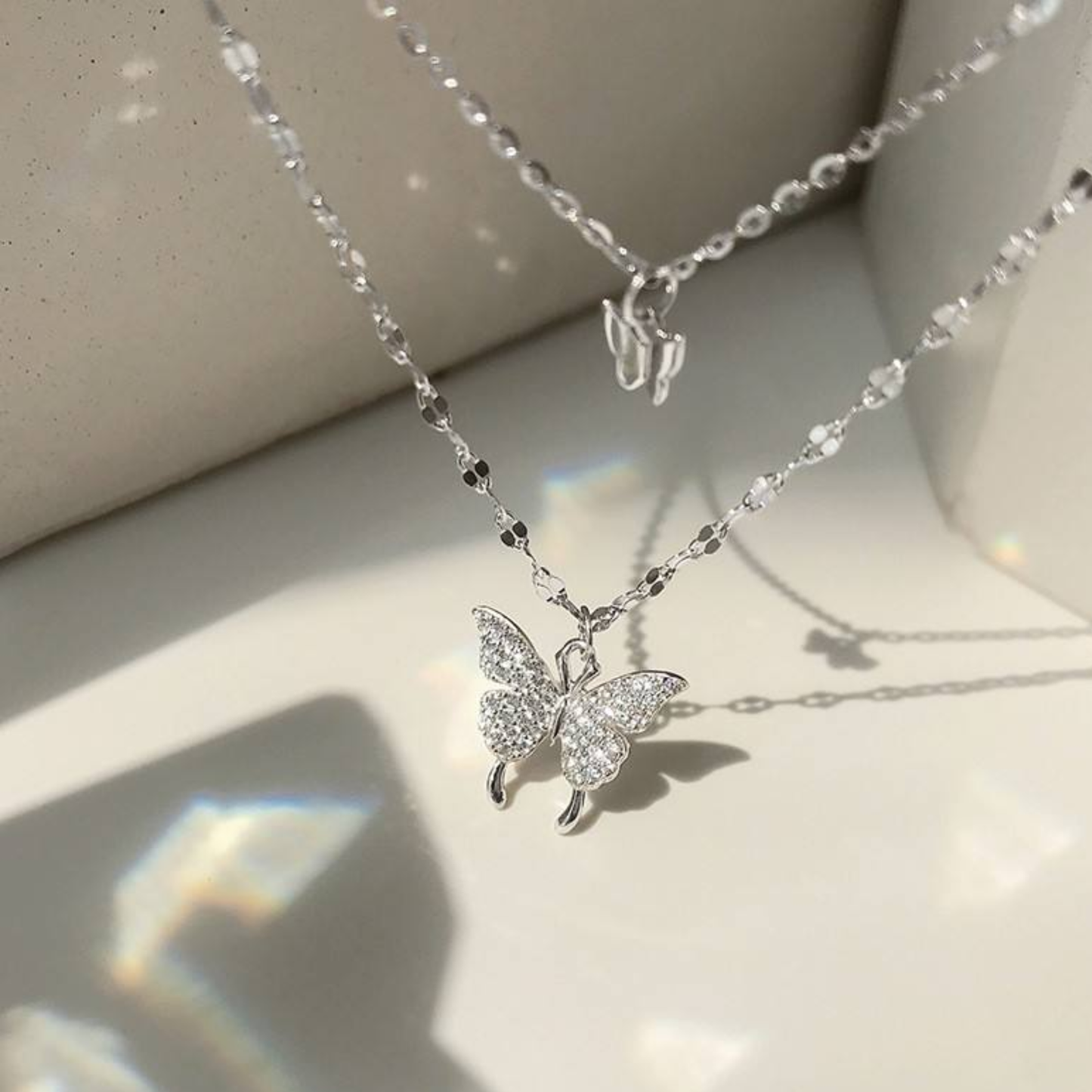 Silver Flutter Butterfly Layered Necklace