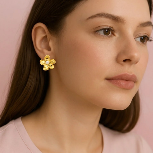Elegant Petal Flower Pearl Earrings