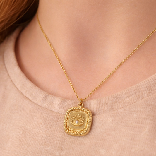 18k Gold Plated Protective Nazar Coin Necklace