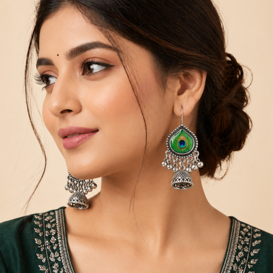 Peacock Eye Ghungroo Oxidised Earrings