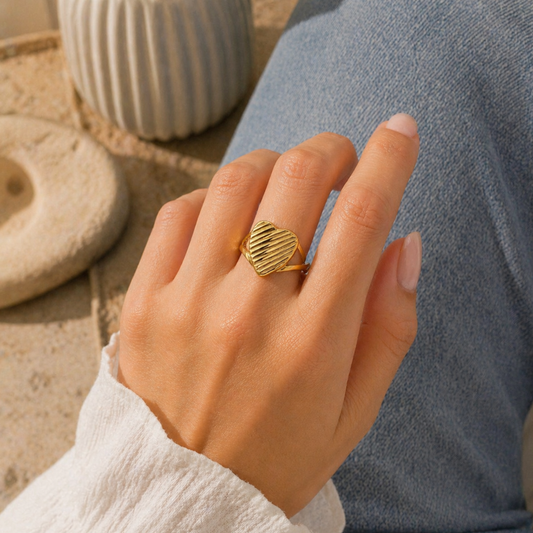Modern Golden Heart Charm Ring