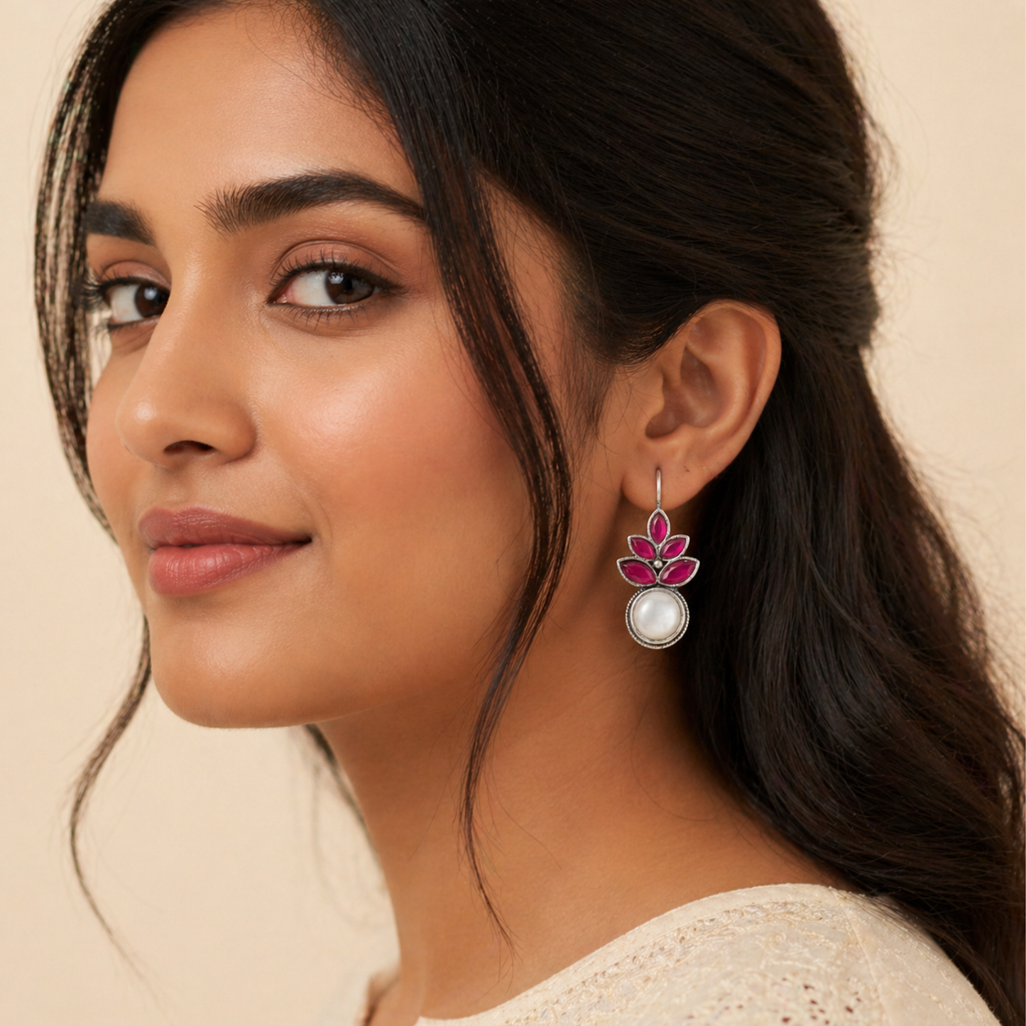 Royal Crimson Charm Oxidised Earrings