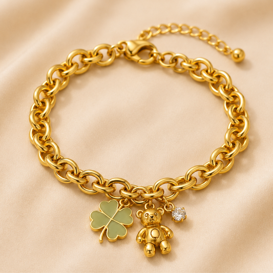 Teddy Bear Charm Gold Bracelet