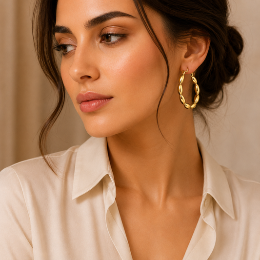 18k Gold Plated Puffy Hoops Earring