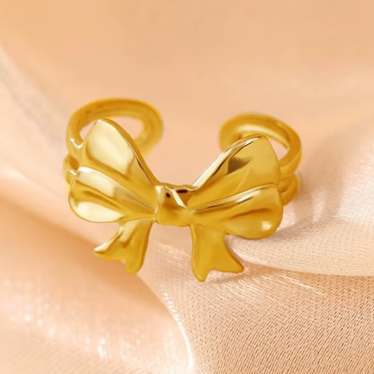 18K Gold Plated Golden Bow Charm Ring