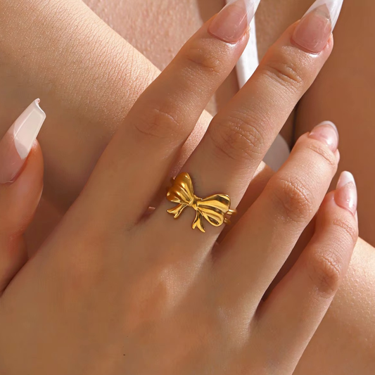 18K Gold Plated Golden Bow Charm Ring