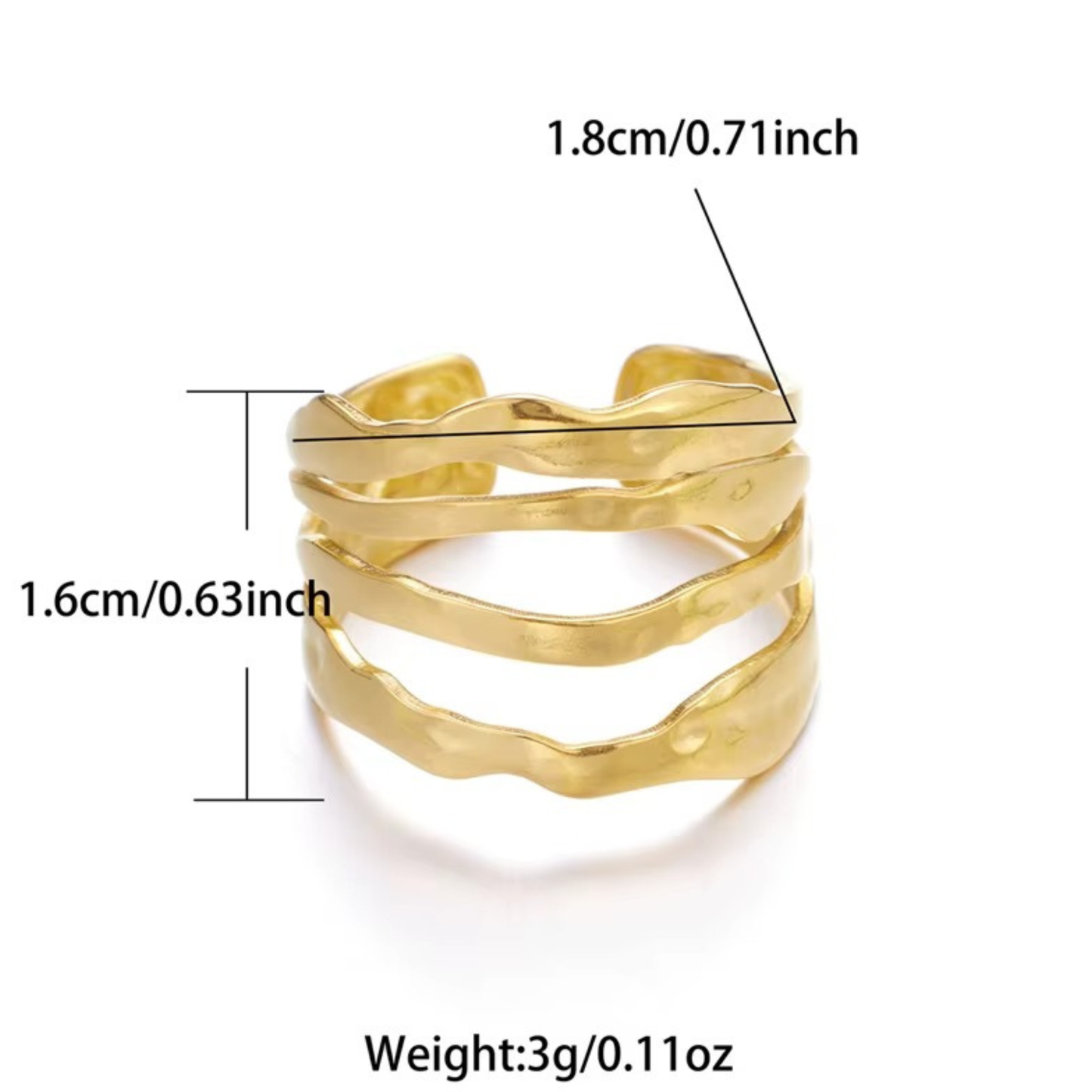18K Gold Plated Golden Wave Stack Ring