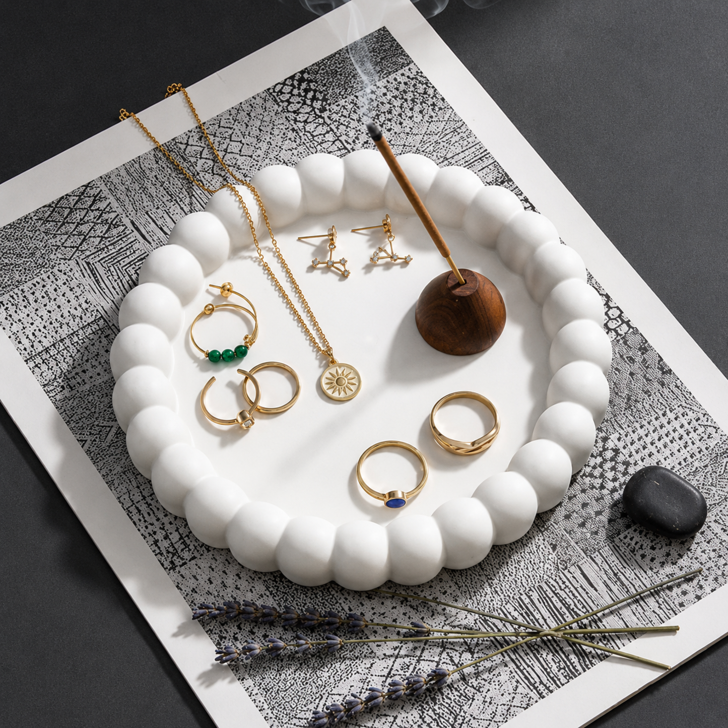 Aesthetic White Beaded Catchall Tray for Accessories