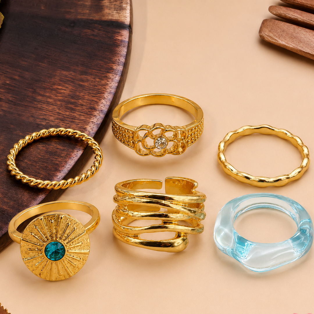 Golden Bloom Ring Set