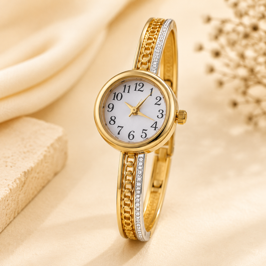 Elegant Dual-Tone Crystal Bracelet Watch