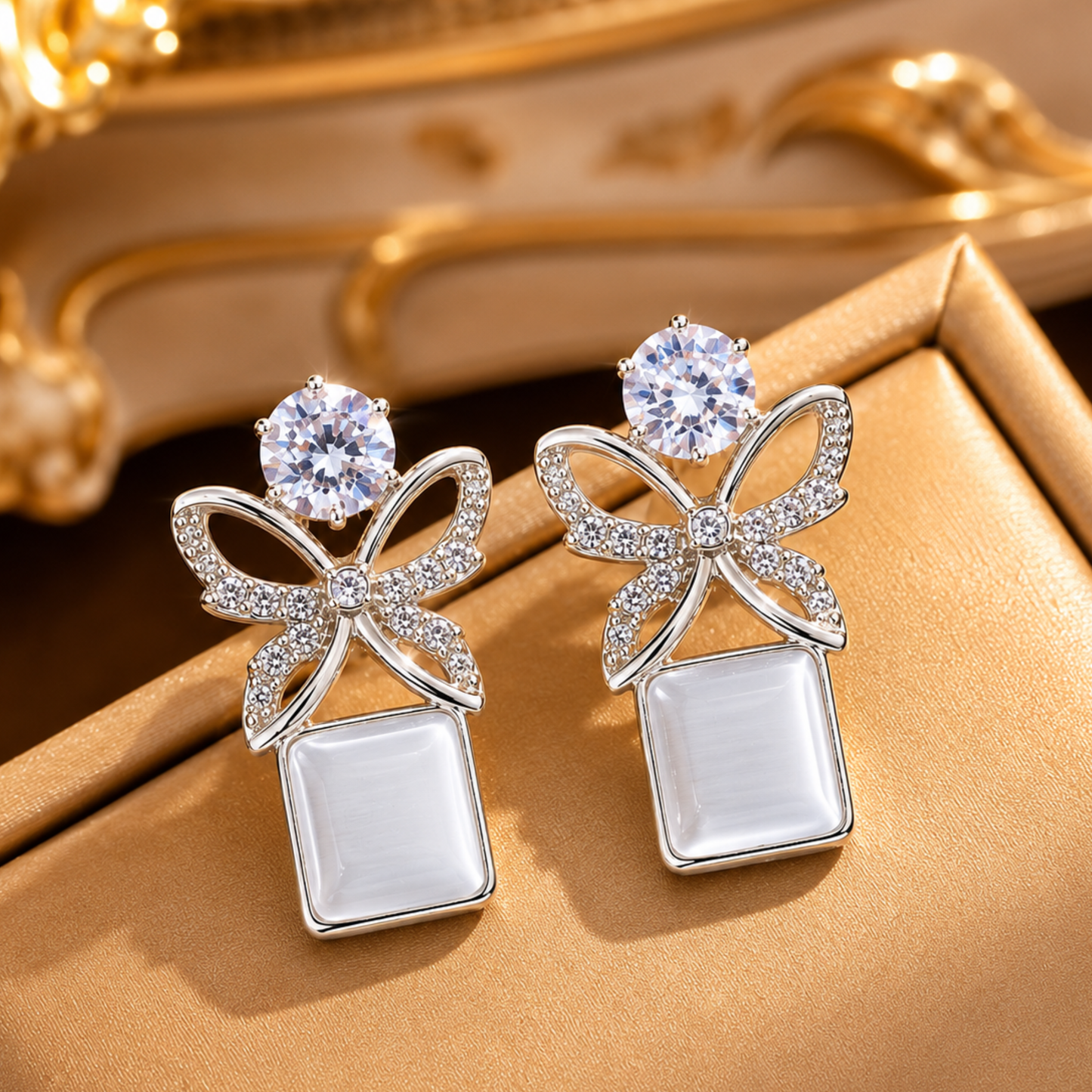 Frosted Square Butterfly Earrings