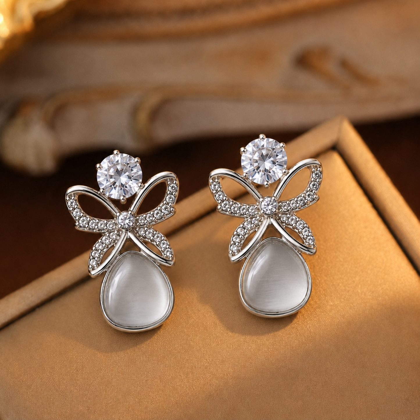 Butterfly Luxe Grey Drop Earrings