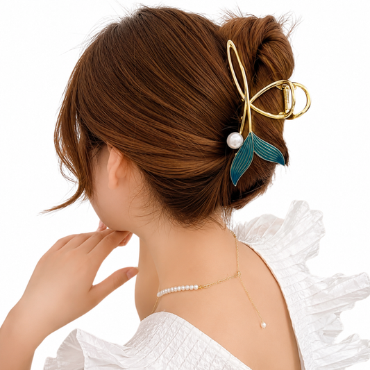 Pearl Leaf Hair Claw Clip