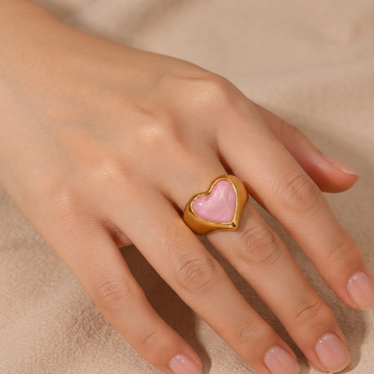 Elegant Exquisite Pink Heart Stainless Steel Ring