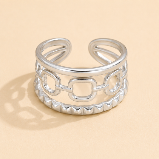 Silver Plated Geometric Cage Ring