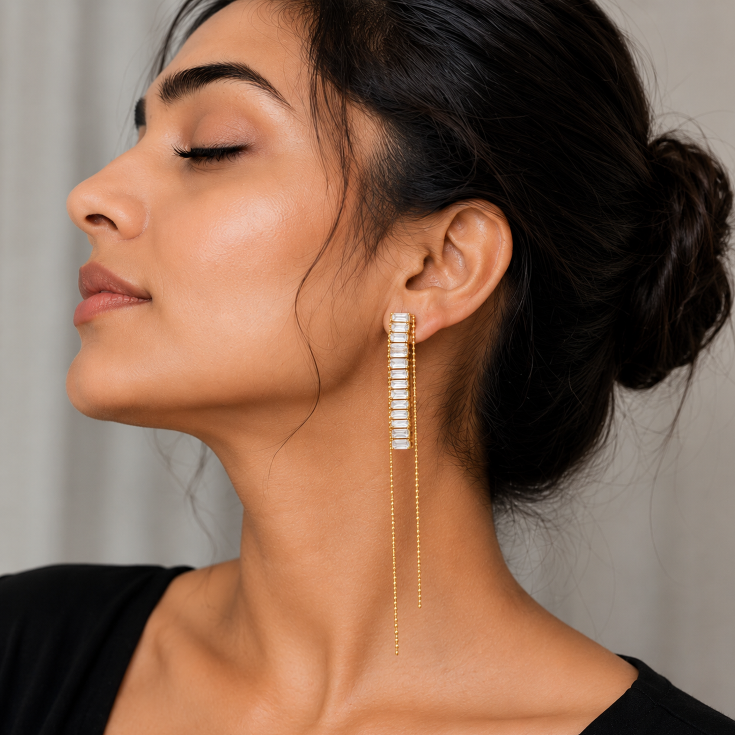 Ethereal Crystal Bar Threader Earrings