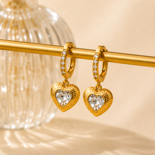 Luminous Heart Charm Hoops