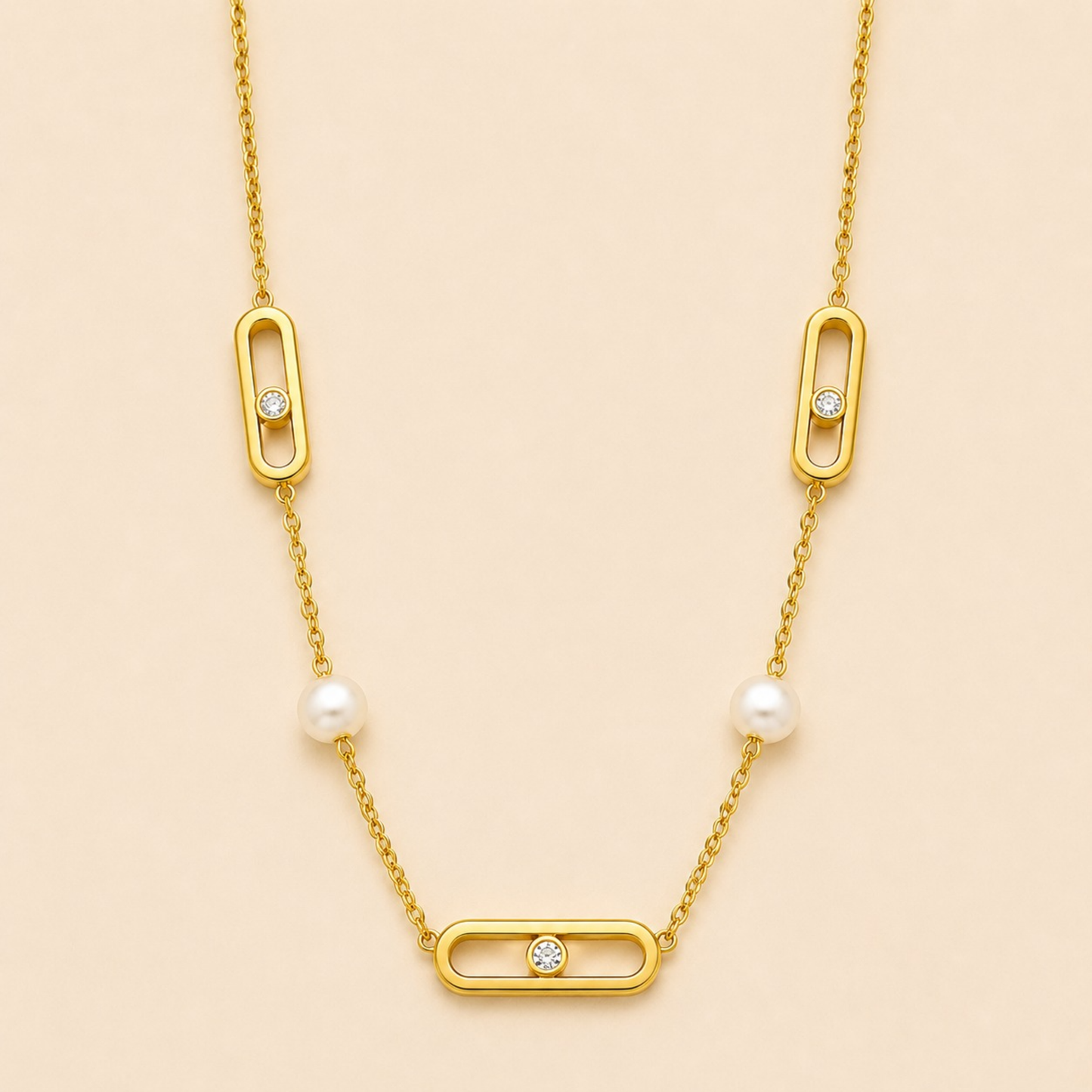 18K Gold Plated Pearl Harmony Chain Necklace