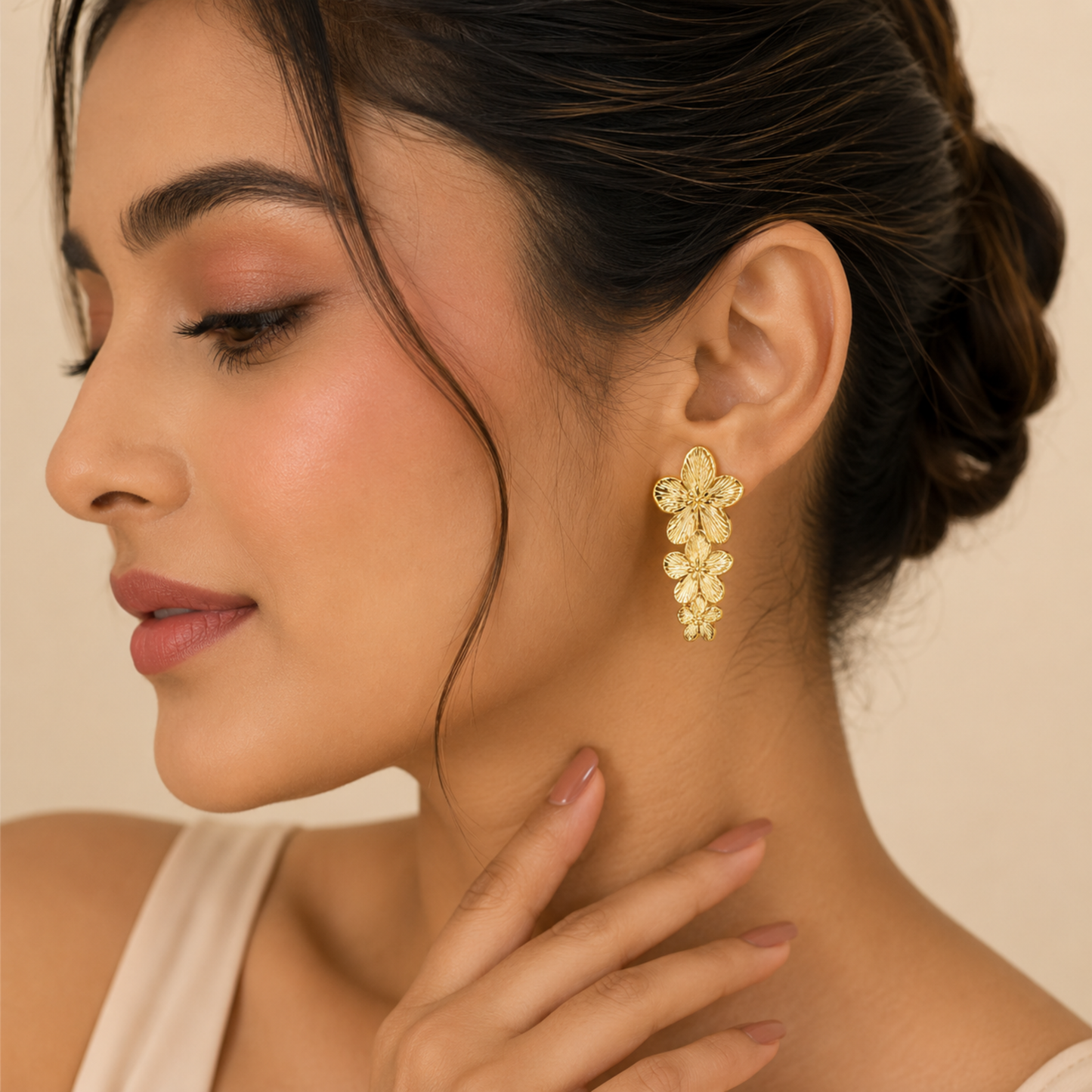 18K Gold Plated Floral Statement Earrings