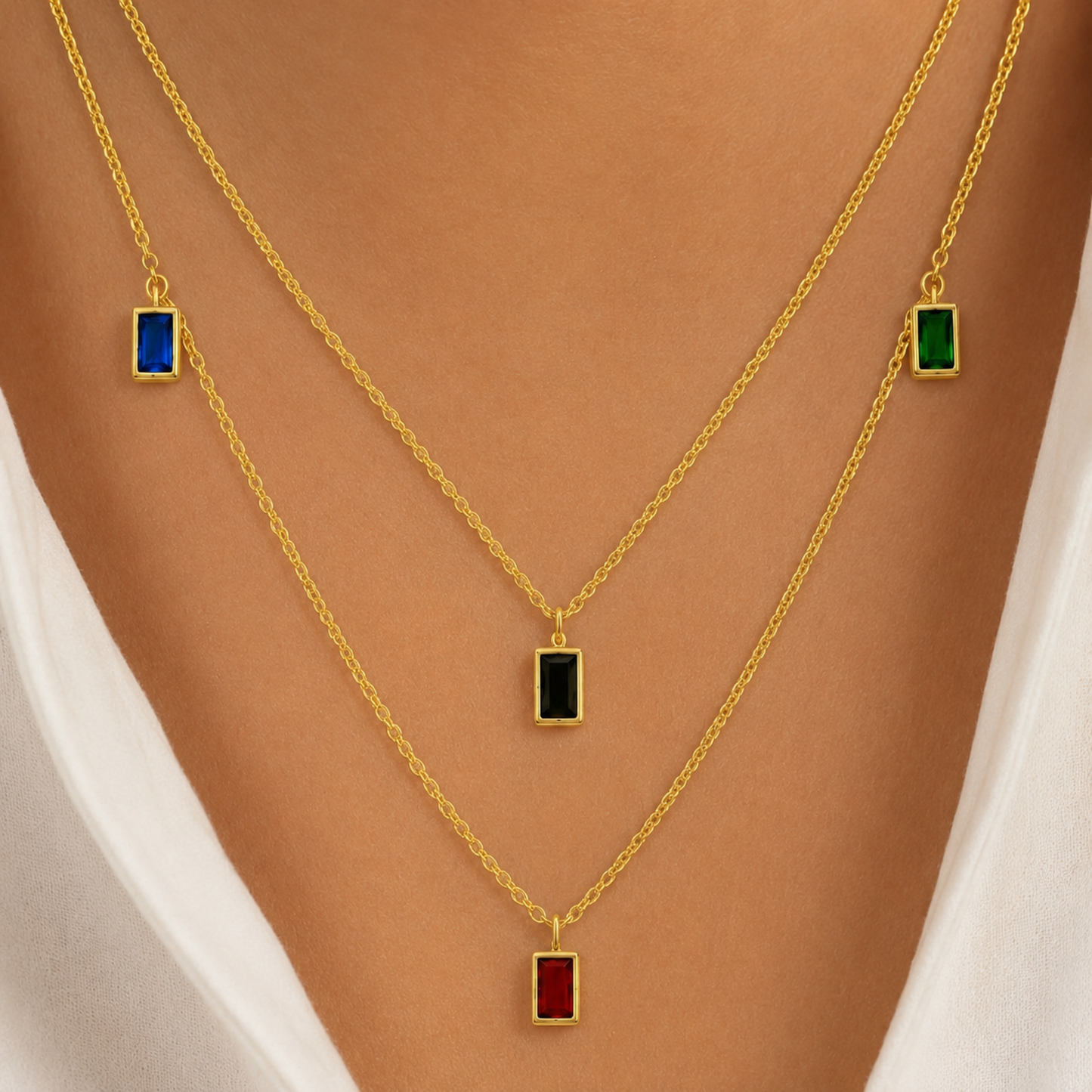 Four Stone Layered Gold Necklace