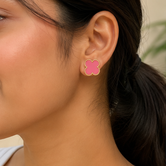 Pink Clover Anti Tarnish Stud Earrings