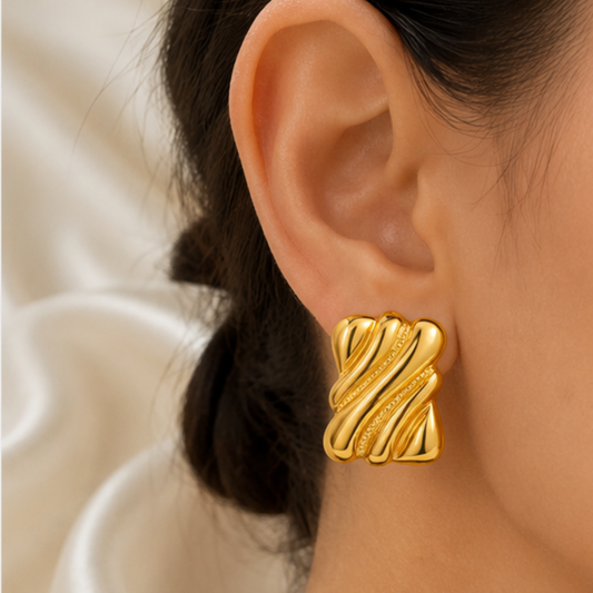 18K Gold Plated Wave Contemporary Studs Earrings