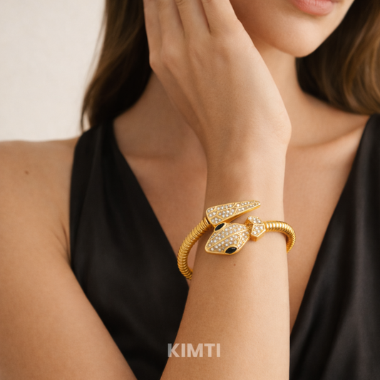 Gold Snake Diamond Cuff Bracelet