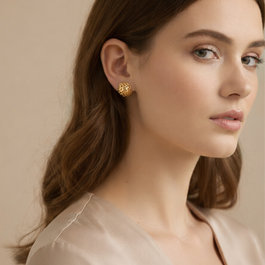 18K Gold Plated Celestia Dimpled Gold Stud Earrings