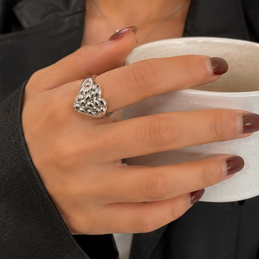 Silver Plated Pebble Heart Ring