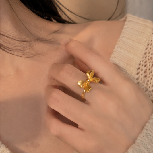 18K Gold Plated Luxe Bow Statement Ring
