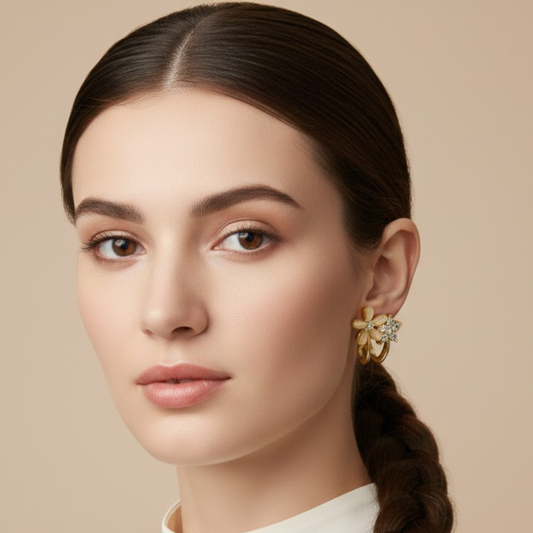 Pearl Flower Crystal Gold-Plated Stud Earrings