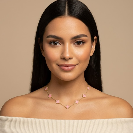 18K Gold Plated Pink Dreamy Clover Anti Tarnish Necklace