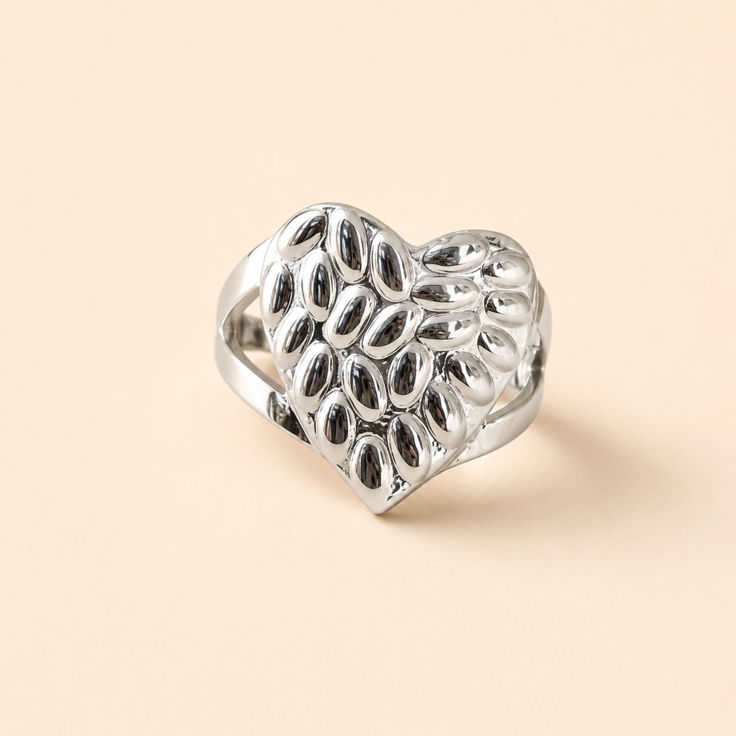 Silver Plated Pebble Heart Ring