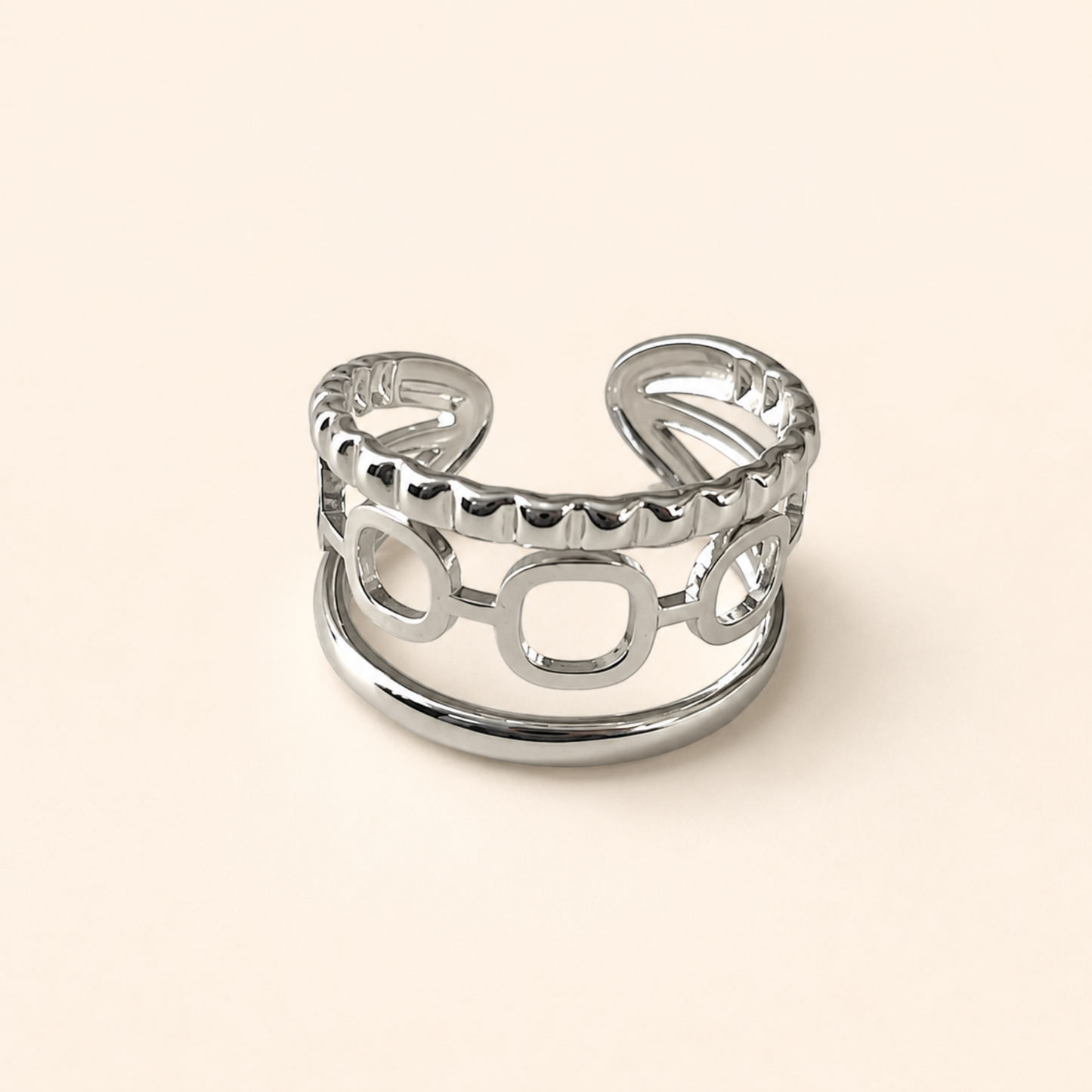 Silver Plated Geometric Cage Ring