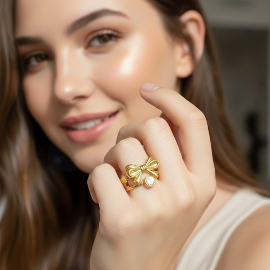 18k Gold Plated Ribbon Bow Ring