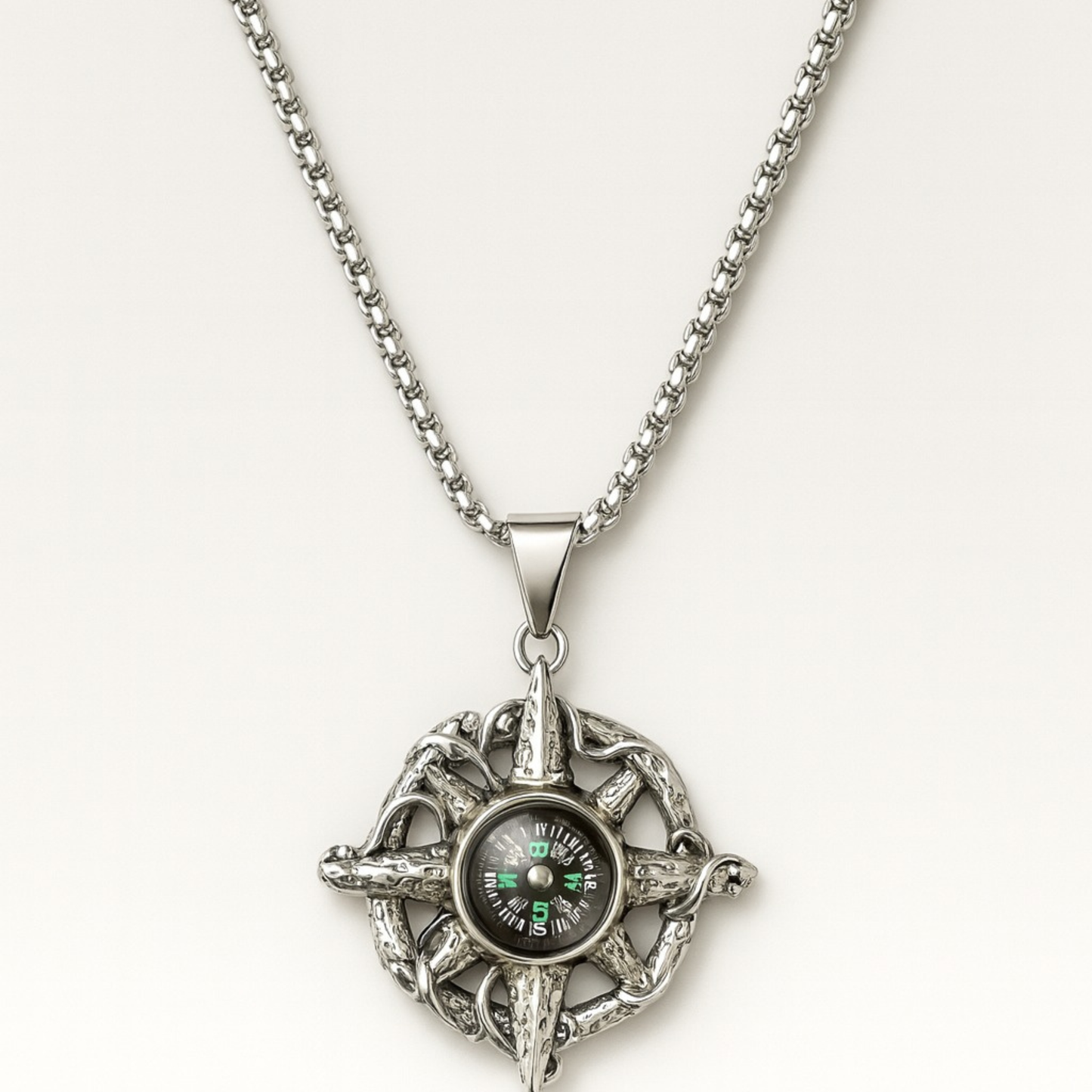 Compass Pendant Stainless Steel Necklace