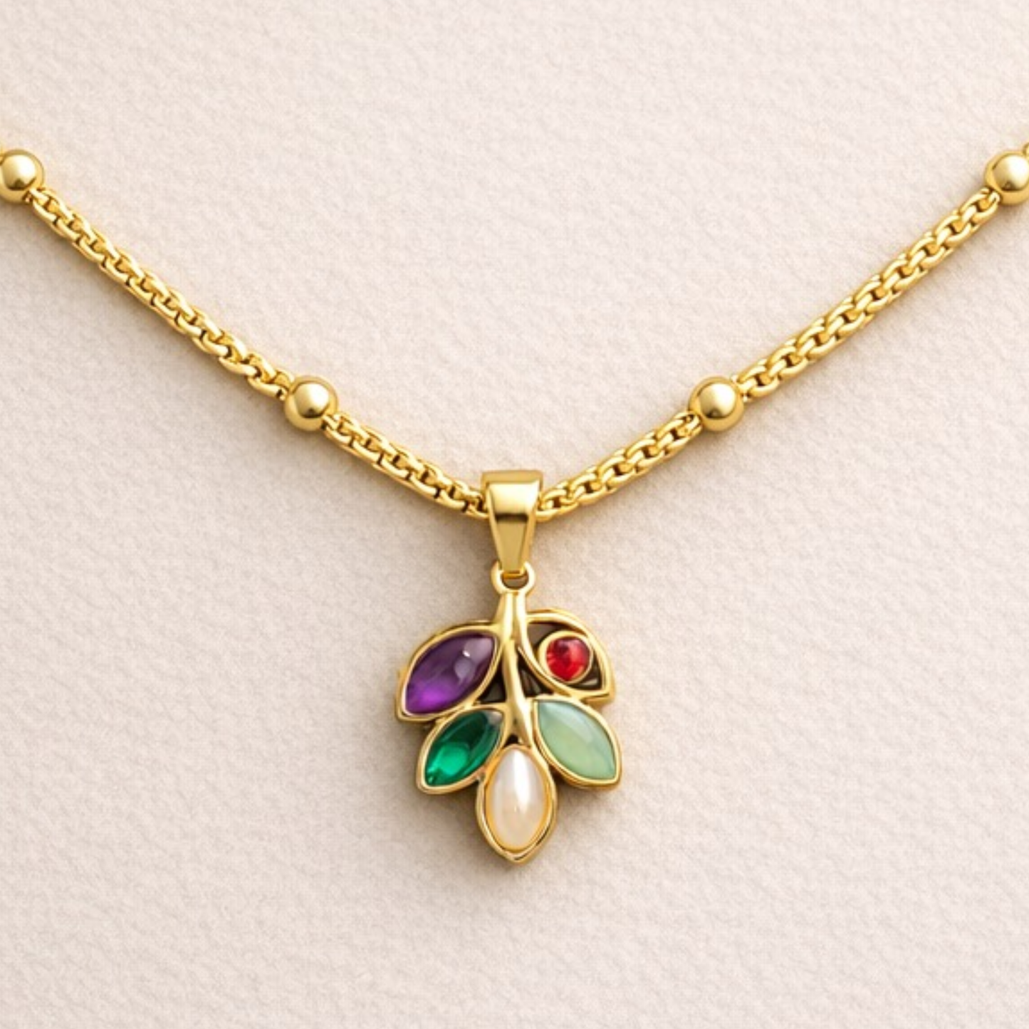 18K Gold Plated Multi Color Gem Pendant Necklace