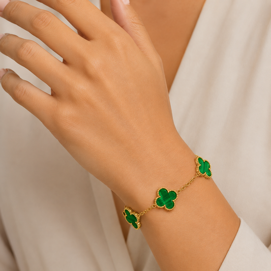 18k Gold Plated Green Clover Wraparound Bracelet
