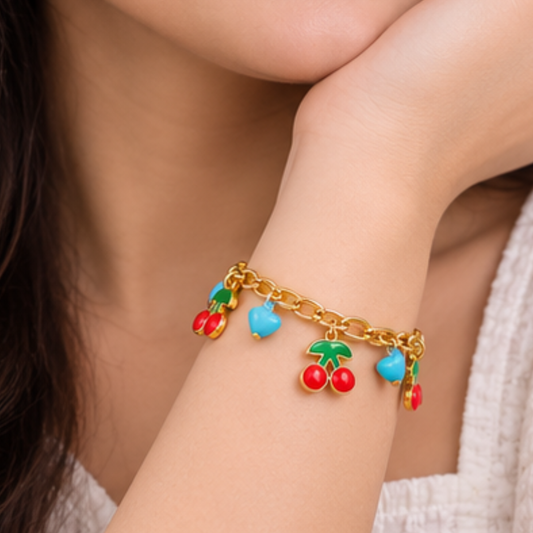 18k Gold Plated Cherry Pop Charm Bracelet