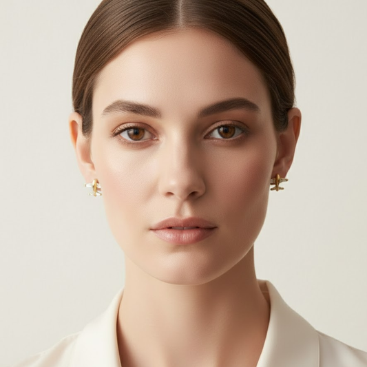 18K Gold Plated Airplane Crystal Stud Earrings