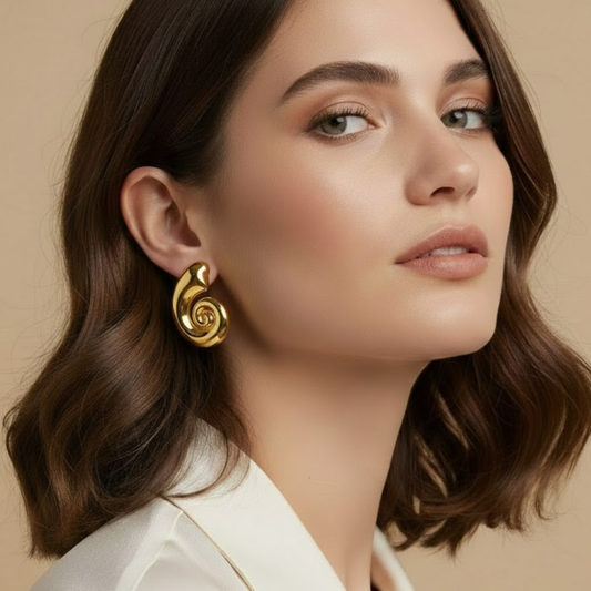 18K Gold Plated spiral stud chunky Earring