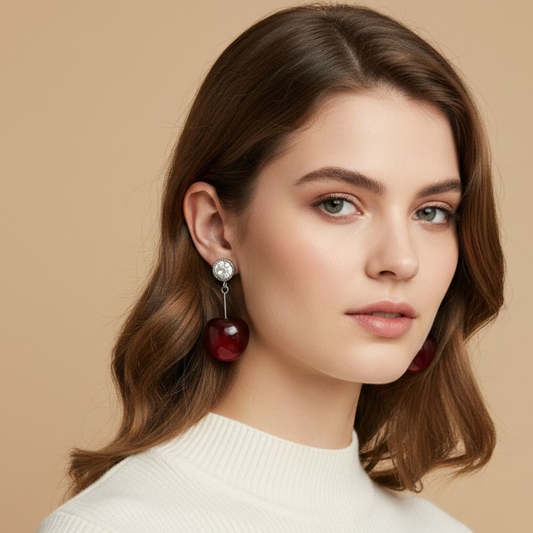 Crimson Cherry Drops Earring