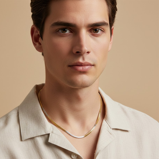 Men-18k Gold Silver Plated Two Tone Artificial Chain