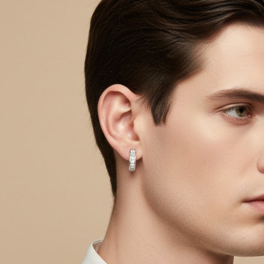Men - Silver Zircon Shining Hoop Earring