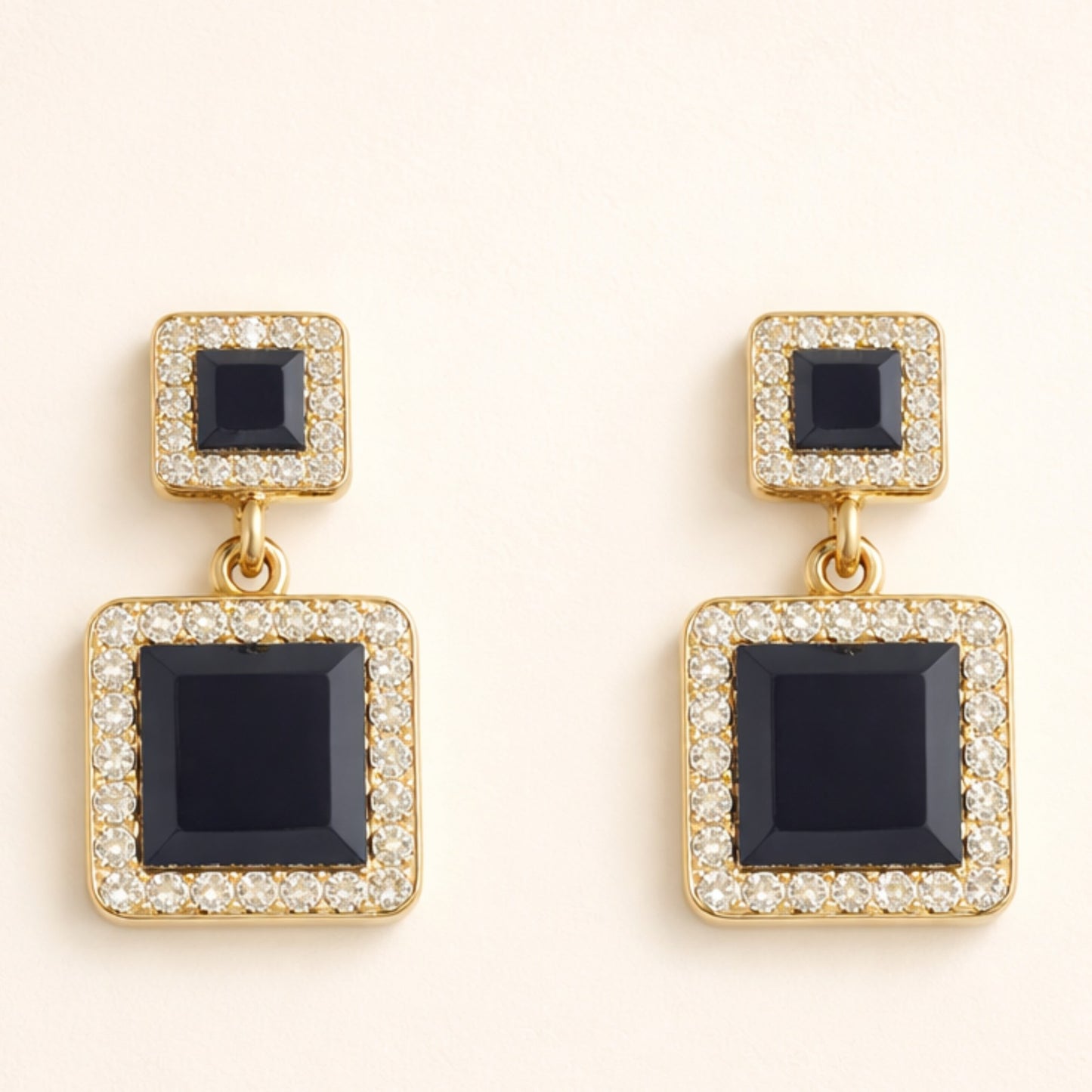 Gold-Toned Crystal Rectangular Shape Earring