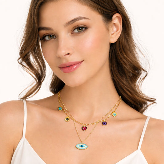 18k Gold Plated Evil Eye Layered Necklace