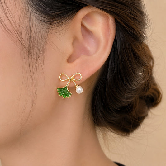 Pearl & Emerald Ribbon Earrings